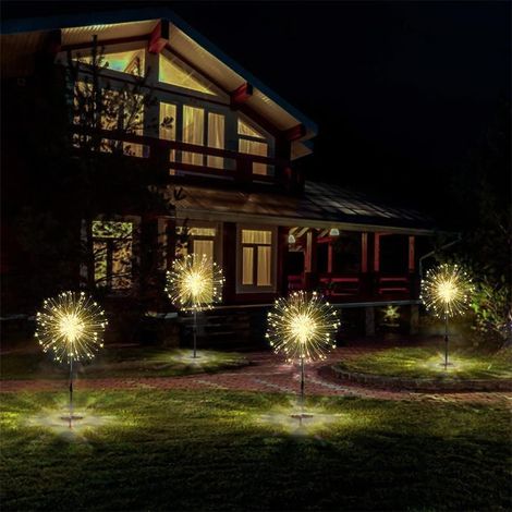 Lampensolar Für Den Außenbereich Garten 4x120 Led, Feuerwerks-licht Mit Fernbedienung, 8 Modi Wasserdichte Solar-gartenleuchte