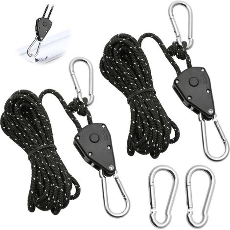 2-teiliges Verstellbares Ratschen-seil 4 M, Schwarze Ratschenrolle 1/8 Zoll Mit 2 Ersatzhaken, Reflektierendes Ratschenspannseil Für Lampen, Pflanzen, Zelte Und Wandern
