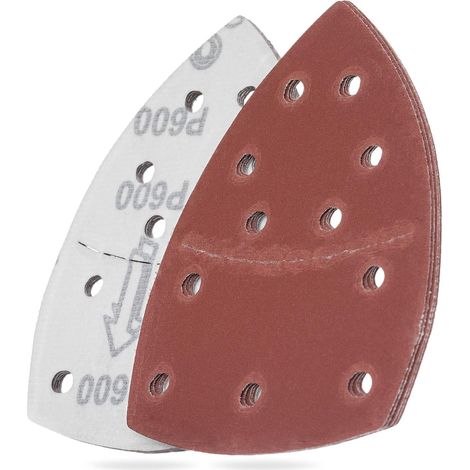 Schleifpapier 10 Blatt, Dreieckiges Schleifpapier Mit Klettverschluss, 11 Löcher, Zubehör Für Multifunktionsschleifer, Rot (körnung 600).