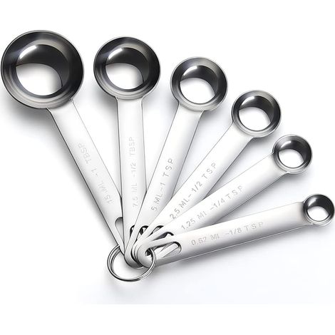 Messlöffel, 6-teiliger Satz Polierte Edelstahl-messlöffel, 1/8 Tl, 1/4 Tl, 1/2 Tl, 1 Tl, 1/2 El Und 1 El