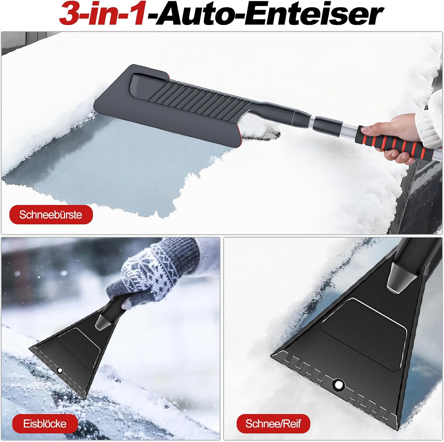 Eiskratzer Für Autos Mit Abnehmbarem Bürstenkopf, 103 Cm Lang, Teleskopierbar, Mit Schabklinge, Robust Und Langlebig, Geeignet Für Verschiedene Fahrzeuge.