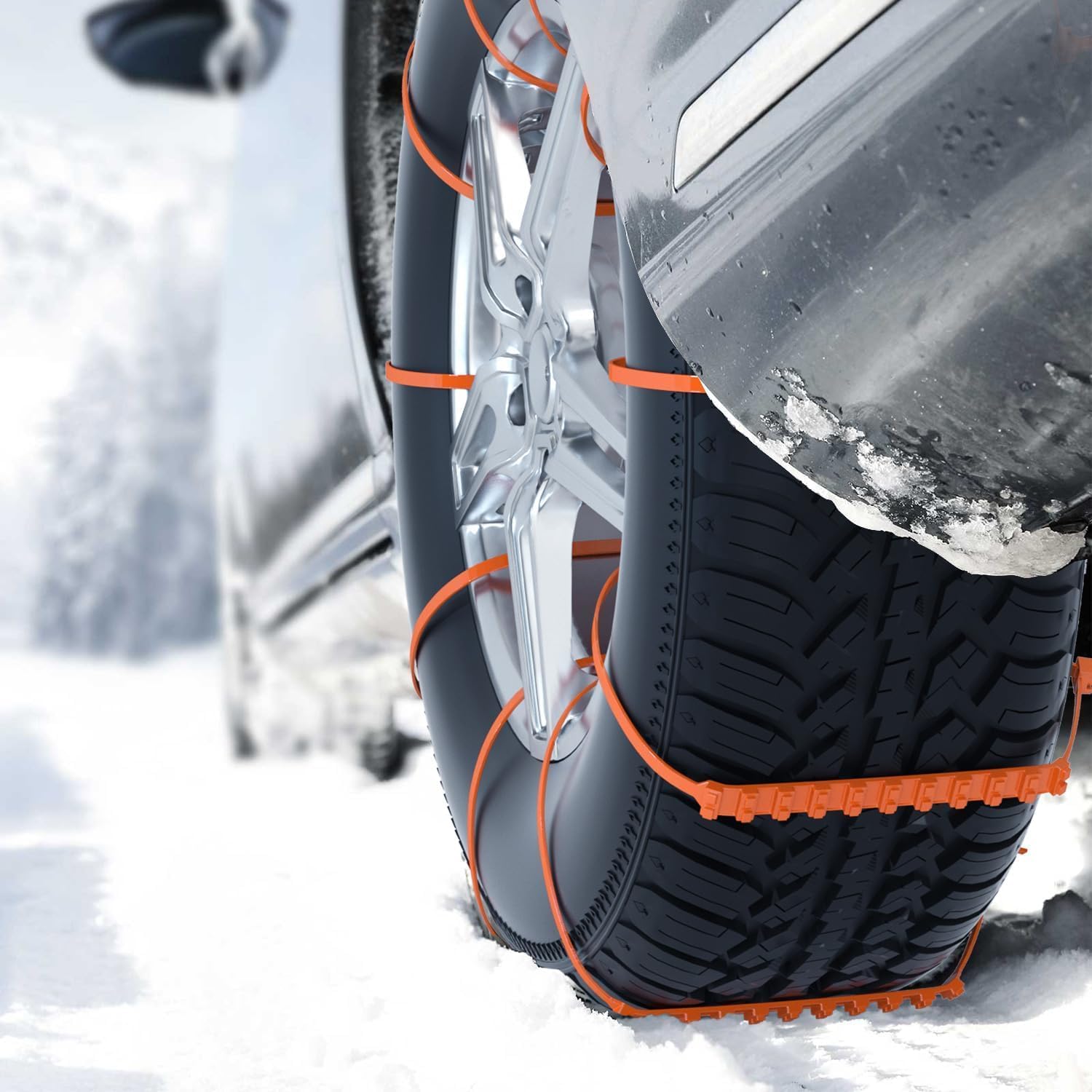 Set Mit 10 Autoschneeketten, Wiederverwendbare Schneeketten Für Winterreifen, Für Winterliche Fahrten Auf Matschigen Straßen, Geeignet Für Pkw, Suvs, Pickups Und Lkws.