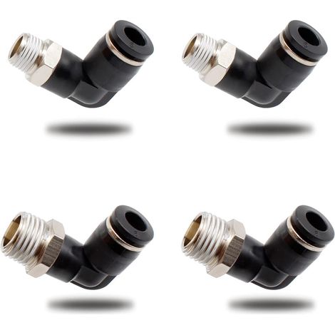 4 Stück Pneumatik-steckverbinder, Zwei Verschiedene Modelle (6mm × 1/4" Und 6mm × 1/8") Schnellverschluss-kupplungen Mit Außengewinde, Schwarze Winkel-pneumatiksteckverbinder, Geeignet Für Werkzeuge Z