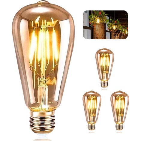 Led-ampel Edison, E27 Vintage-dekolampe Im Retro-stil, Antike St64 4w Led-filament-birne In Warmweiß Für Restaurants, Cafés Und Bars (3 Stück)