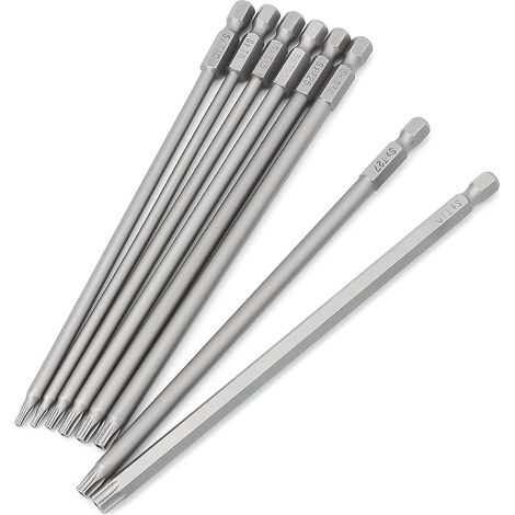 Ein Satz Aus 8 Magnetischen Sechskant-bits Mit 6,35 Mm (1/4 Zoll) Torsen-profil, 150 Mm Länge, Für Motorisierte Anwendungen.