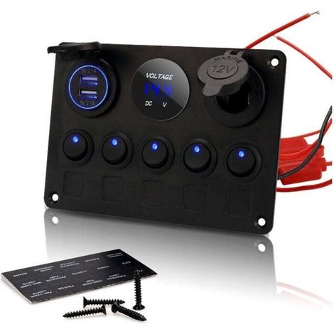 5-fach-kippschalter-panel, Wasserdichtes Kippschalter-steuerpanel Für Boot Und Auto, Mit Doppel-usb, 12v/24v Dc, Led-beleuchtung, Für Lkw, Anhänger, Marinefahrzeuge, Suv Und Camping