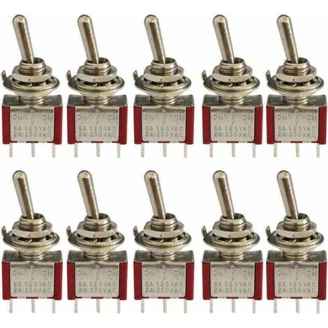 10 Stück Mini-kippschalter, Ac 125v 6a / 250v 2a, 3 Pins Spdt On-off-on, 3 Pins 3 Positionen Spdt Selbstverriegelnder Kippschalter Für Autoteile, Rot
