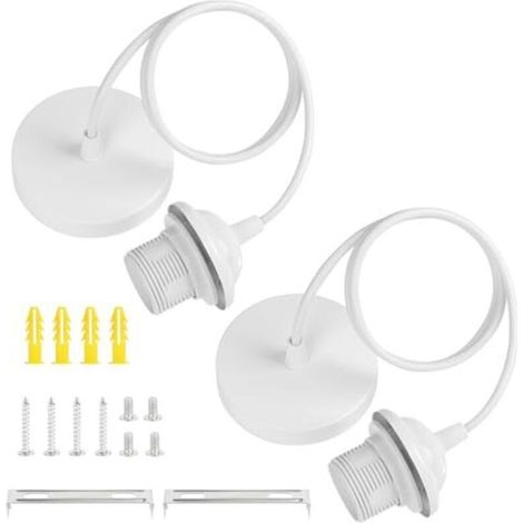2er-set Weiße E27-fassungen, Pendel-lampenfassung Mit Spannring, E27-pendelfassung Mit 90 Cm Langem, Verstellbarem Kabel Für Wohnzimmer- Oder Esszimmerdecke.