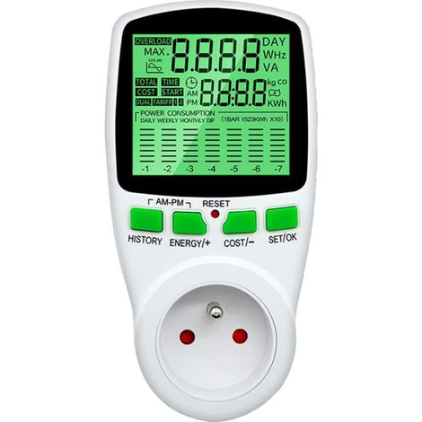 Stromzähler, Energieverbrauchsmessgerät Wattmeter Mit 11 Modi Und Lcd-bildschirm, Doppeltarif-zähler Zur Energieeinsparung, Überlastschutz, Max. 3680 W
