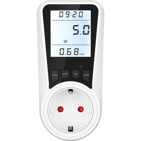 Digitaler Stromzähler, 230 V, 16 A, 3680 W, Überlastschutz, Digitalanzeige, Weiß