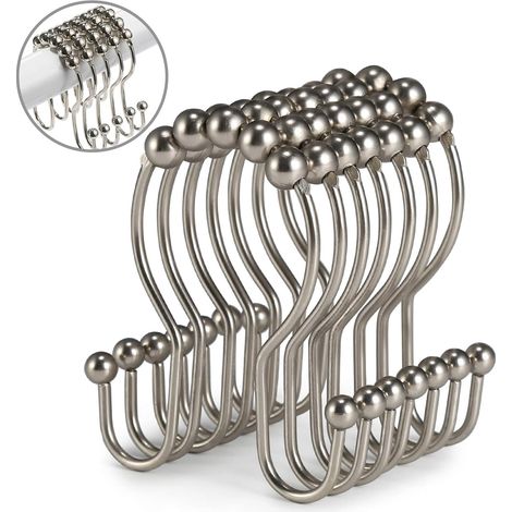 Duschvorhang-haken, 12 Duschvorhang-ringe, Edelstahl-rollen, Rostfrei, Gleichmäßig Gleitend, Rutschfest Für Bad-duschvorhänge (matt-nickel)