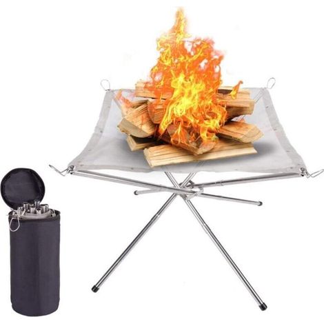 Tragbarer, Faltbarer Edelstahl-mesh-kamin Mit Transporttasche Für Outdoor-campingfeuer, Hitzebeständig Zum Camping, Grillen Und Picknicken, 42x42x32 Cm