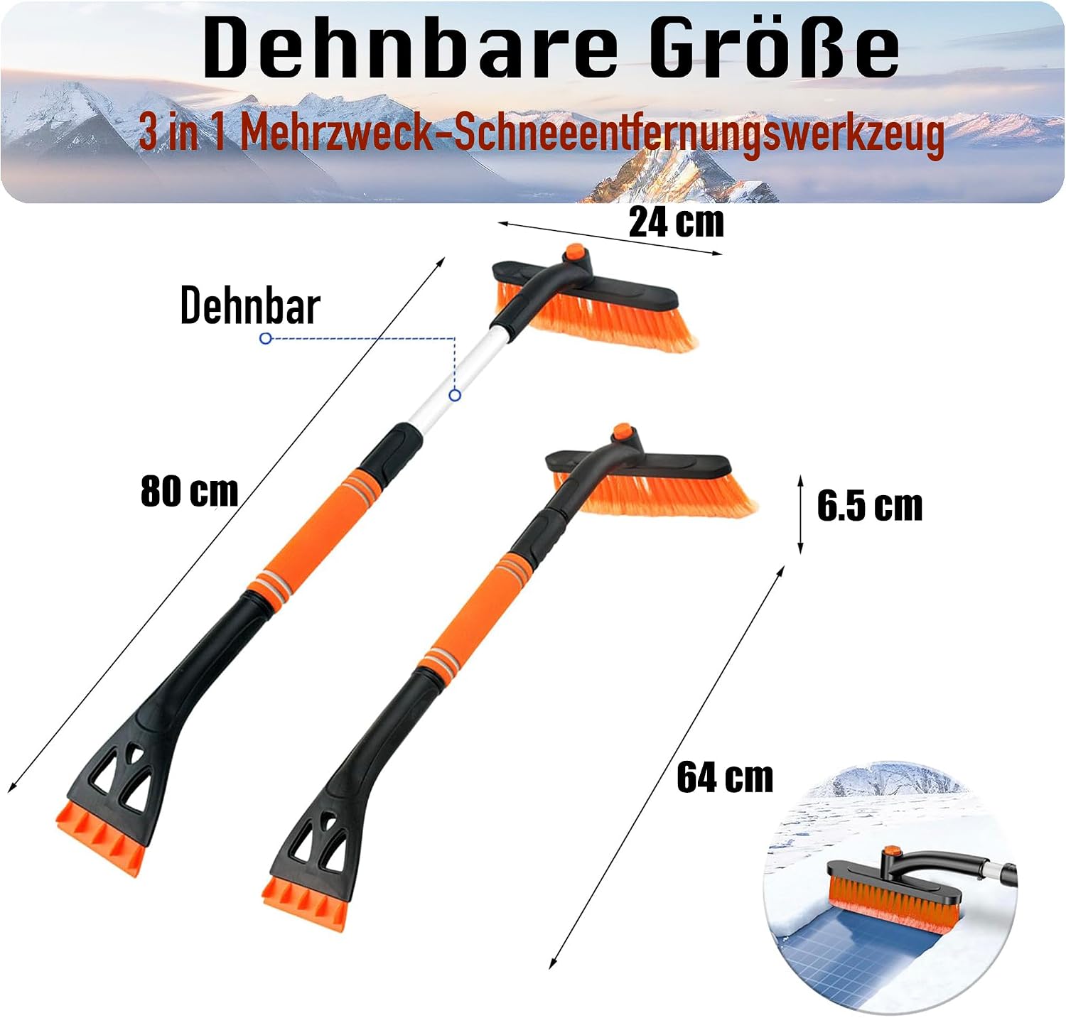 Eiskratzer Für Autos, 2-in-1-schneebürste Mit Eiskratzer, 360° Drehbare Schneebürste, Mit Rutschfestem Schaumstoffgriff Für Windschutzscheiben Und Autofenster, Geeignet Für Lkws Und Suvs.