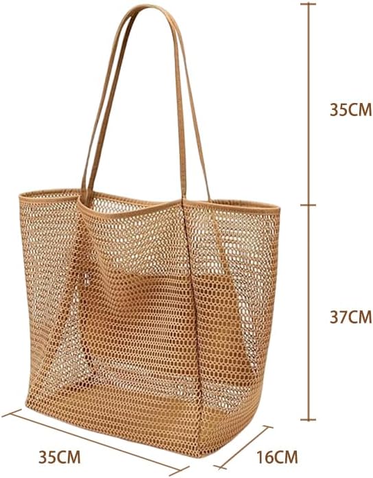 Wiederverwendbare Einkaufstasche, Strandtasche Aus Netzgewebe, 22 L, Khaki, Für Damen