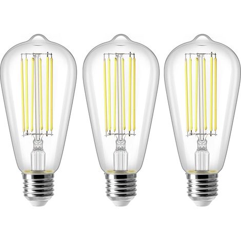 8w E27 St64 Led-glühbirne, Vintage-edison-filament-glühbirne, Entspricht 80w, Kaltweiß 6500k, 800lm, Retro-dekorationslampe, Nicht Dimmbar, 3er-pack