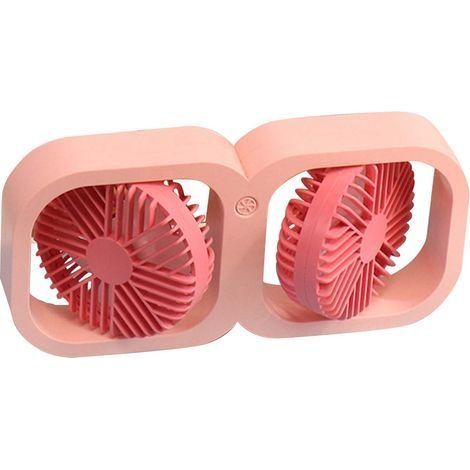 Doppeltköpfiger Schreibtischventilator, 2 Geschwindigkeiten, Usb-aufladbar, Mit Akku, Für Schlafzimmer, Studentenwohnheim, Schule, Sommergeschenk, Pfirsichrosa