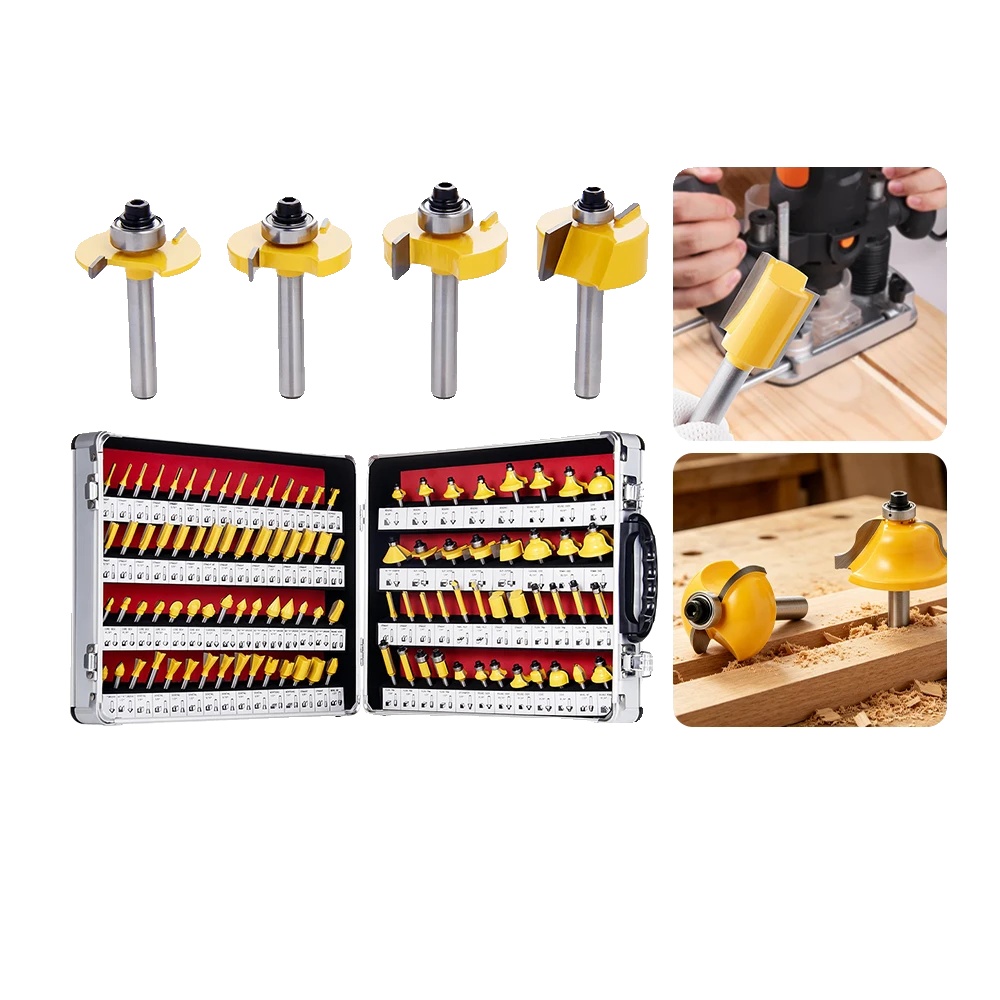 Fräser Set, 100 Teile, 1/4 Zoll Schaft, Kompatibel Mit Hartholz & Mdf, Aufbewahrung In Aluminiumkoffer, Präzisions-wolframcarbidklinge