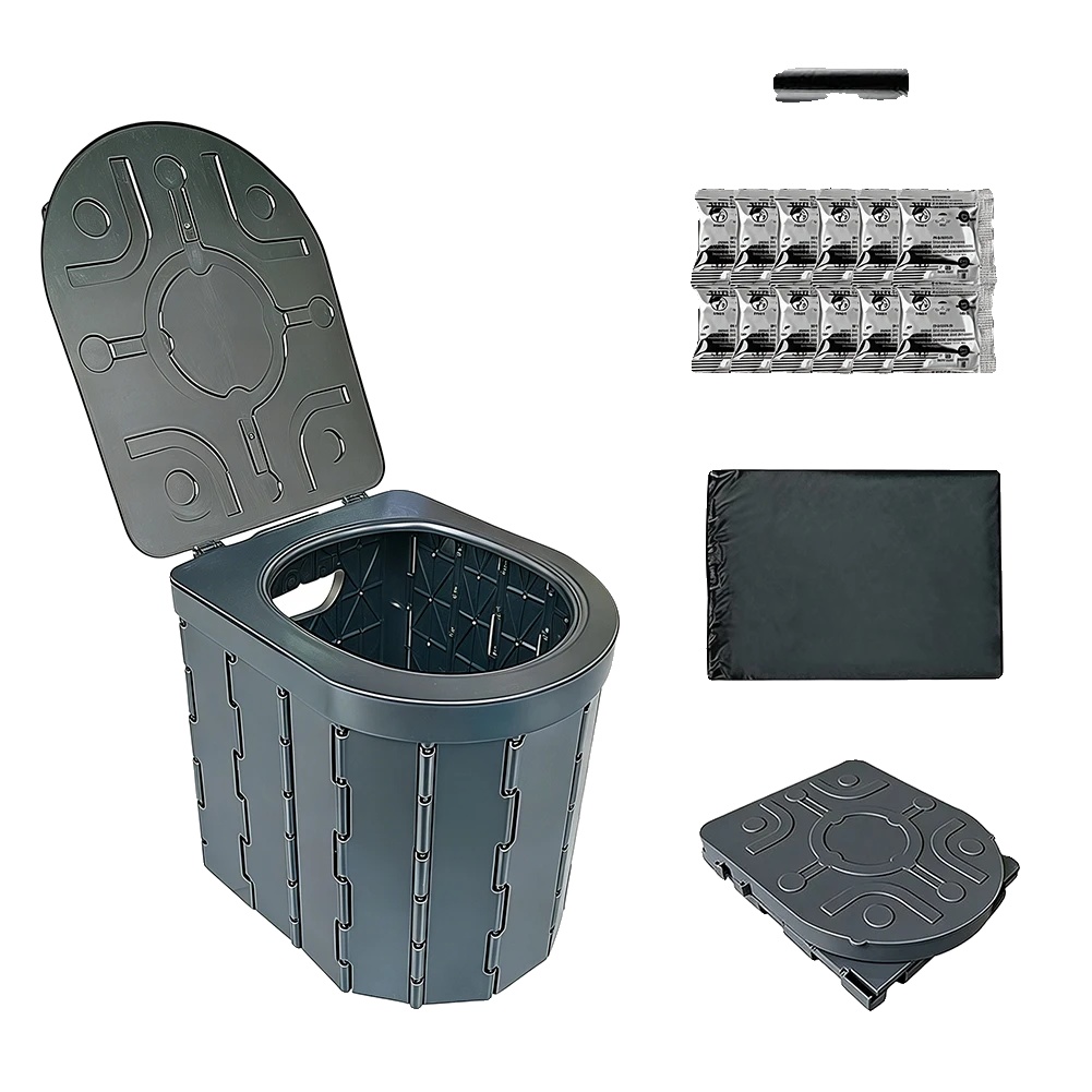 Tragbare Campingtoilette, Ergonomisches Design, Hygienische Nutzung, Schwarz