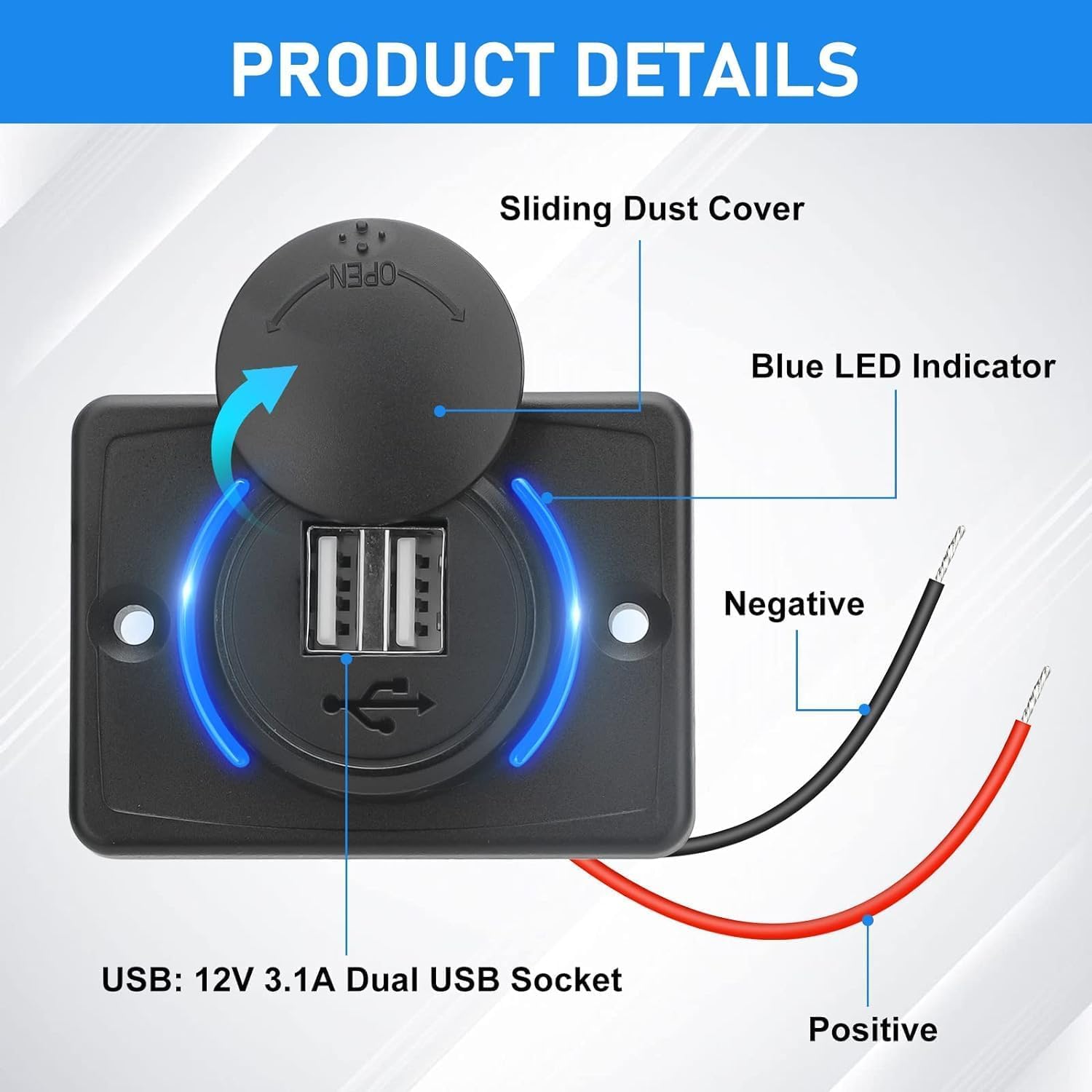 2 Stück Dual-usb-kfz-ladegerät Mit 4,8 A Und Schalter, 12 V/24 V Dual-port-usb-bedienfeld-ladegerät, Kfz-usb-ladegerät