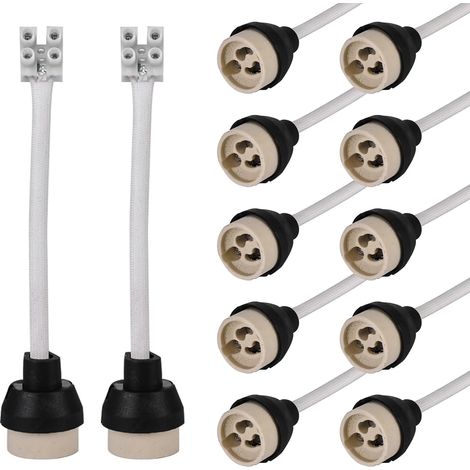 Gu10-keramikssockel: Silikonkabel 15 Cm/10 Mm, Gu10-fassung, Gu10-anschluss Für Gu10-lampen 0-250 V, 3 A, Gu10-keramikfassungen - 12 Stück