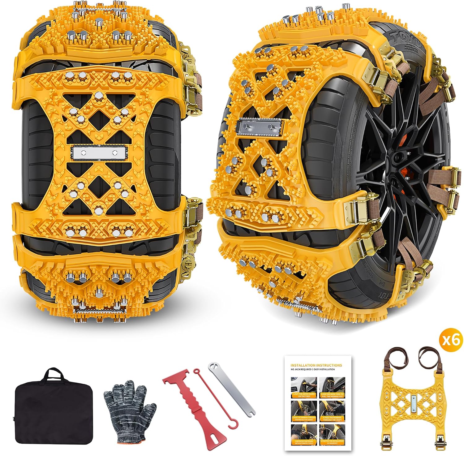 Universelle Schneeketten Für Pkw Und Suvs - 6 Schneeketten Für Eis, Schnee Und Schneematsch (reifenbreite 165-265 Mm / 6,5-10,4 Zoll)
