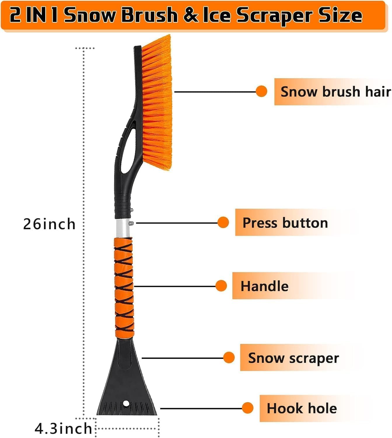 Eiskratzer Mit Integrierter Bürste, Geeignet Für Pkw, Lkw Und Suvs. Abnehmbarer 2-in-1-eiskratzer Und Schneebürste, 68,5 Cm Lang, Mit Ergonomischem Schaumstoffgriff.