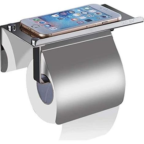 Porte Papier Toilette, Porte Rouleau Papier Toilette Acier Inoxydable Avec Support De Téléphone Support Mural Pas De Forage Adhésif (avec Couverture)