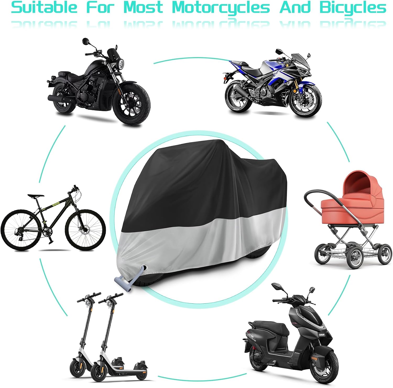 Wasserdichte, Winterfeste, Staubdichte Und Uv-beständige Motorradabdeckung Mit Öse Für Ein Vorhängeschloss, Für Roller Und Mopeds, 245 Cm X 105 Cm X 125 Cm