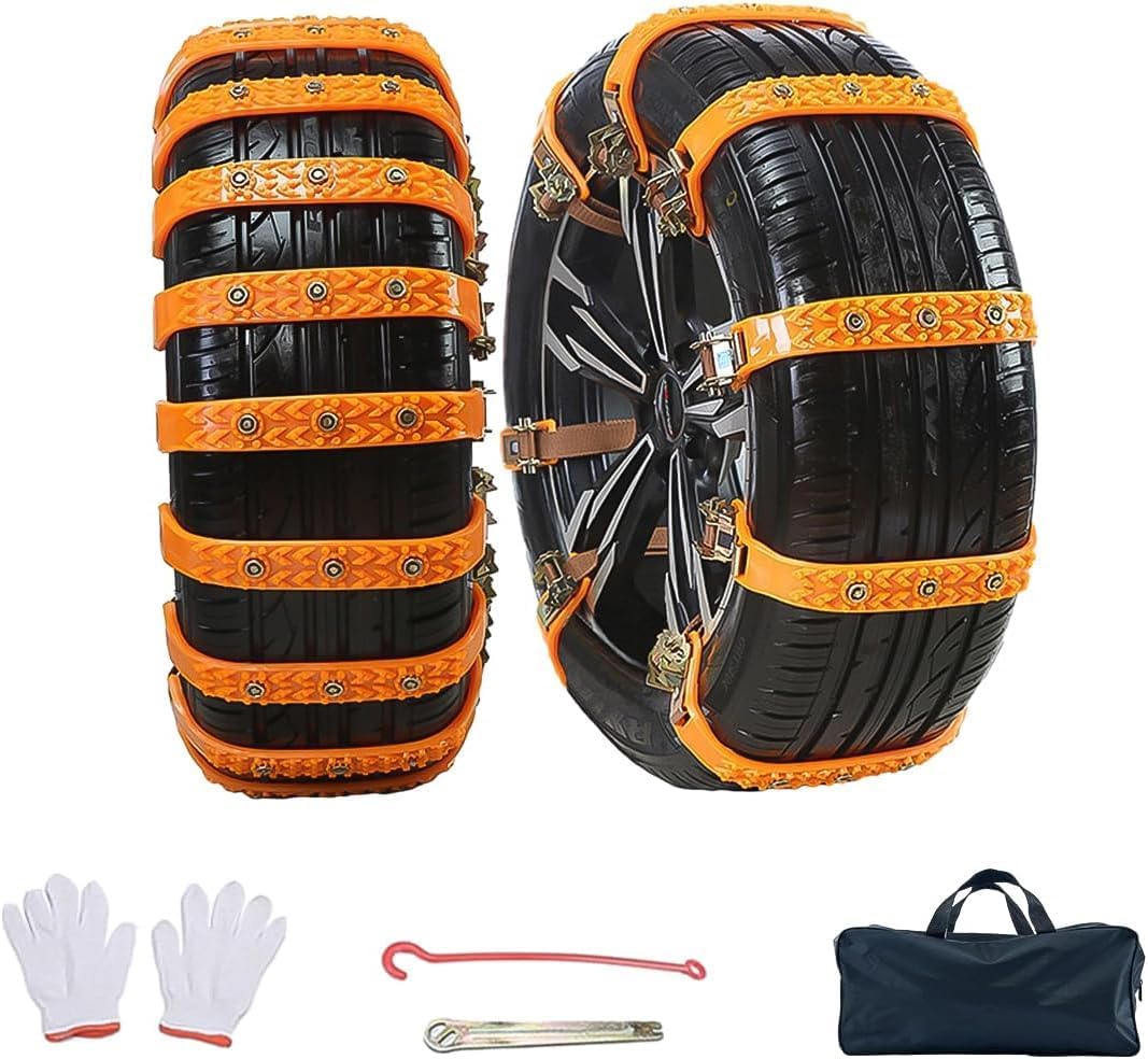 Schneeketten, Schneeketten Für Autoreifen, 8 Universelle Winterketten Für Reifen Von 165 Bis 255 Mm, Verstellbare Antirutschketten Für Pkw, Lkw Und Suvs