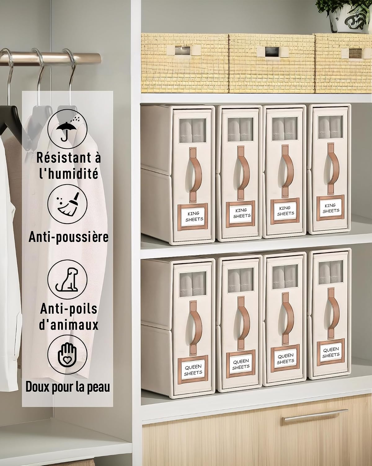 3er-set Faltbare Wäscheboxen, Atmungsaktive Boxen Mit Sichtfenster Und Beschriftungsfeld Für Bettwäsche, Decken Und Handtücher, Leinenfarbe