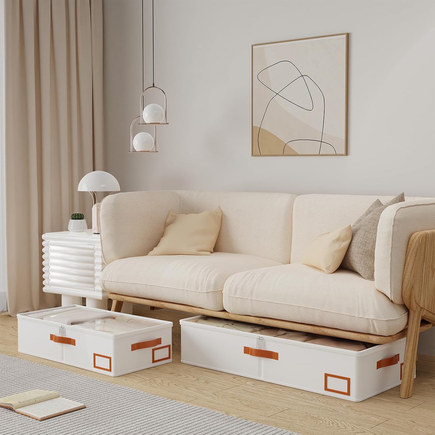 Stück Aufbewahrungsboxen Für Unter Das Bett, Faltbare Kleidersäcke, Transparentes Fenster Und Reißverschluss, Für Bettwäsche, 80 X 40 X 15 Cm, Beige, Snh001bel-2
