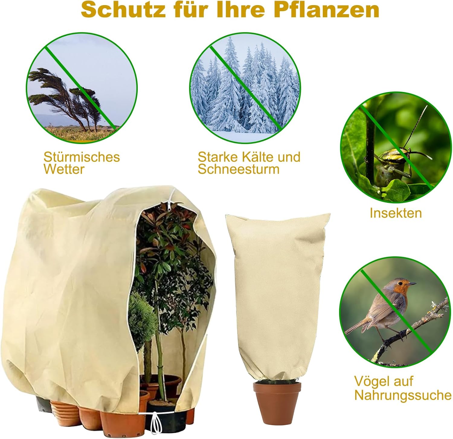 Set Aus 3 Reißfesten Und Wiederverwendbaren Winterpflanzenschutzbeuteln Mit Reißverschluss Und Kordelzug, Für Bäume, Palmen Und Olivenbäume (80 X 120 Cm Und 120 X 180 Cm).