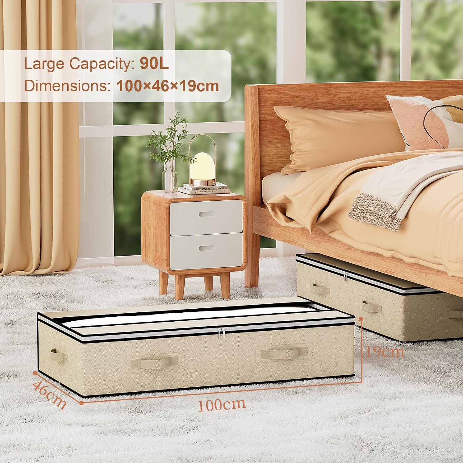 3er-set Aufbewahrungsboxen Für Unter Das Bett, 90 L, Faltbare Taschen Mit Griffen, Reißverschluss Und Sichtfenster Für Kleidung Und Bettdecken (beige)