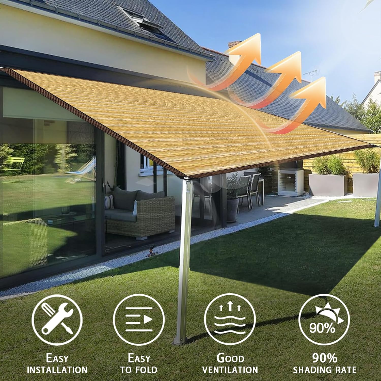 Rechteckiges Sonnensegel Mit Ösen – Atmungsaktiv – Sonnenschutz – Schattierungsnetz Für Gewächshaus – Terrasse – Garten – Pflanzen – Beige