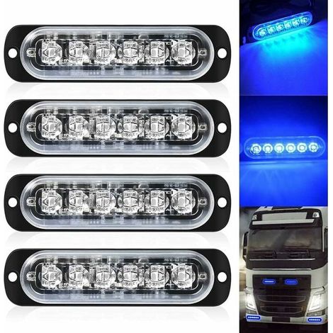 4er-pack – Ultraflaches Blaues Stroboskoplicht Mit 6 Leds – Led-lichtleiste Mini-notfall-lichtleiste, 18 Blinkmodi, 12v–24v, Universell Für Fahrzeuge Oder Lkw