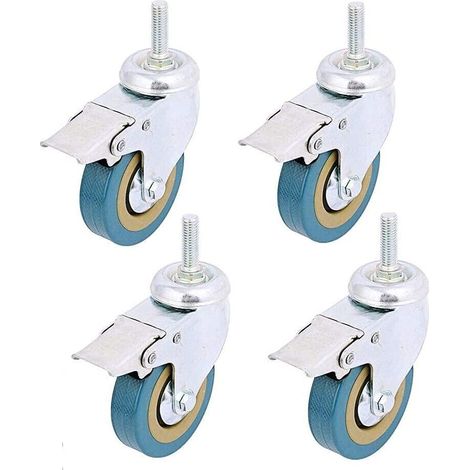 4er-pack, 3-zoll-schwenkrollen Mit Gewindestift Und Bremse, Spurlos, Polyurethan-räder Für Transportwagen, Möbel, Werkbänke (gewindestift: 12 X 30 Mm)