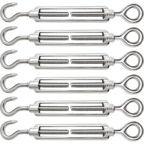 6 Stück Drahtseilspanner M6 Edelstahl 304 Verstellbar Mit Haken Und Öse Für Stahlseilspannvorrichtung Seilzug Zubehör