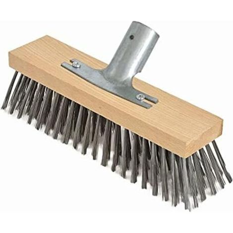 Stahlbürste 30 Cm – Metallhalterung Ø 28 Cm – Buchenholzkörper – Zur Effektiven Reinigung Von Platten Und Gehwegen