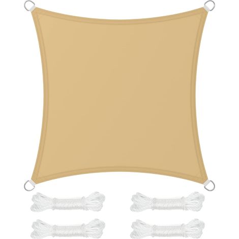 Sonnensegel 3 X 3 M, Wasserabweisend, Wassersäule 665 Mm, Reißfestes Polyester, Uv-schutz 93%, Für Terrasse, Garten, Balkon, Quadratisch, 2 M Seile, Sandgelb-