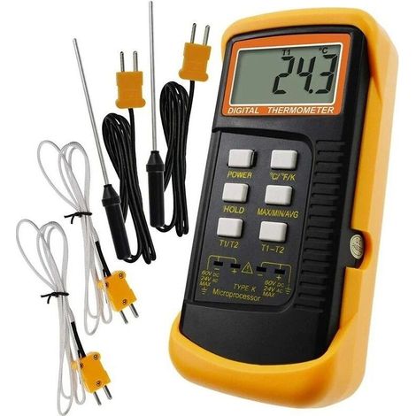 Thermometer Typ K Mit Thermoelementfühler 1300 °c (verkabelt Und Edelstahl) (°c, °f Und K Mit 4 Thermoelementen)