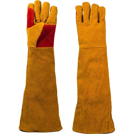 Paar Schweißhandschuhe, Isolierte Arbeitsschutzhandschuhe Aus Strapazierfähigem Rindleder Für Feuerfestes Schweißen, Lagerfeuerschweißen, Schmiedefeuer, Grillen, 60 Cm