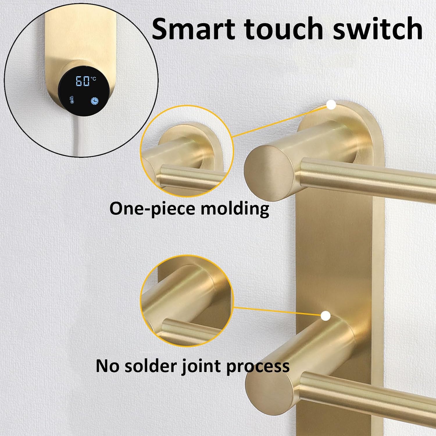Grauer, 5-teiliger, Wandmontierter Handtuchwärmer Mit Smart-touch-timer Und Konstanter Temperaturregelung Für Badezimmer Umweltfreundliches Design Mit Steckeranschluss