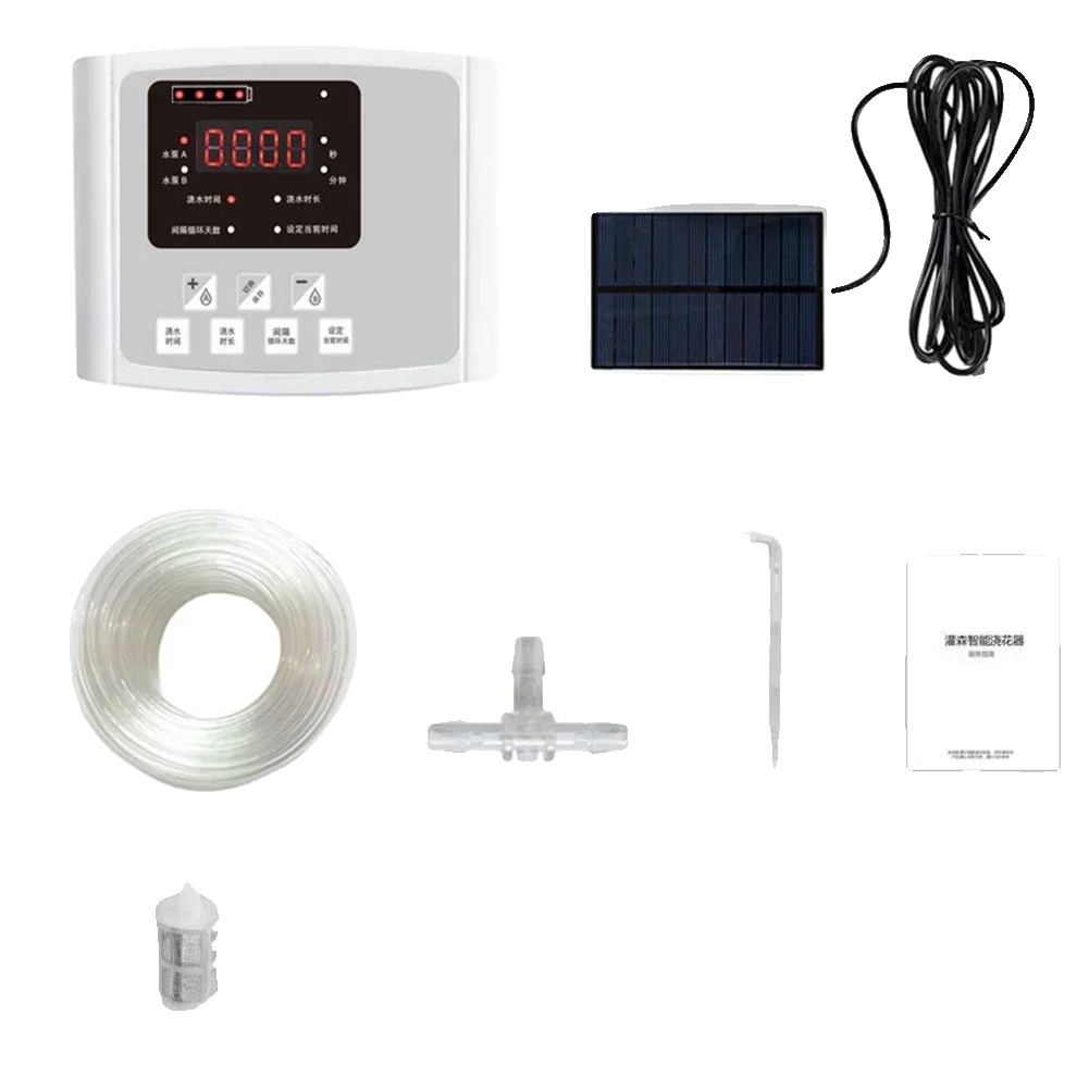 Auto Tropfbewässerungssystem, Solarbetrieben, Programmierbarer Timer, Graue Doppelpumpe 20m