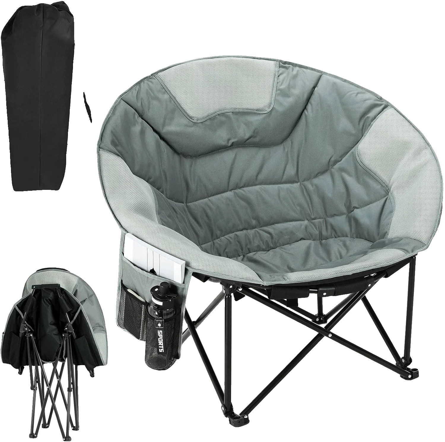 Campingstuhl, Klappdesign, Gepolsterter Sitz, Grau 1 Stück Stühle