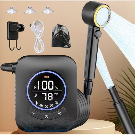 Douche Camping,douche Portable,kit Douche De Camping,pompe De Douche Électrique Rechargeable,avec Afficheur Intelligent Et Pomme De Douche 4 Modes Pour Extérieure,camping,gris