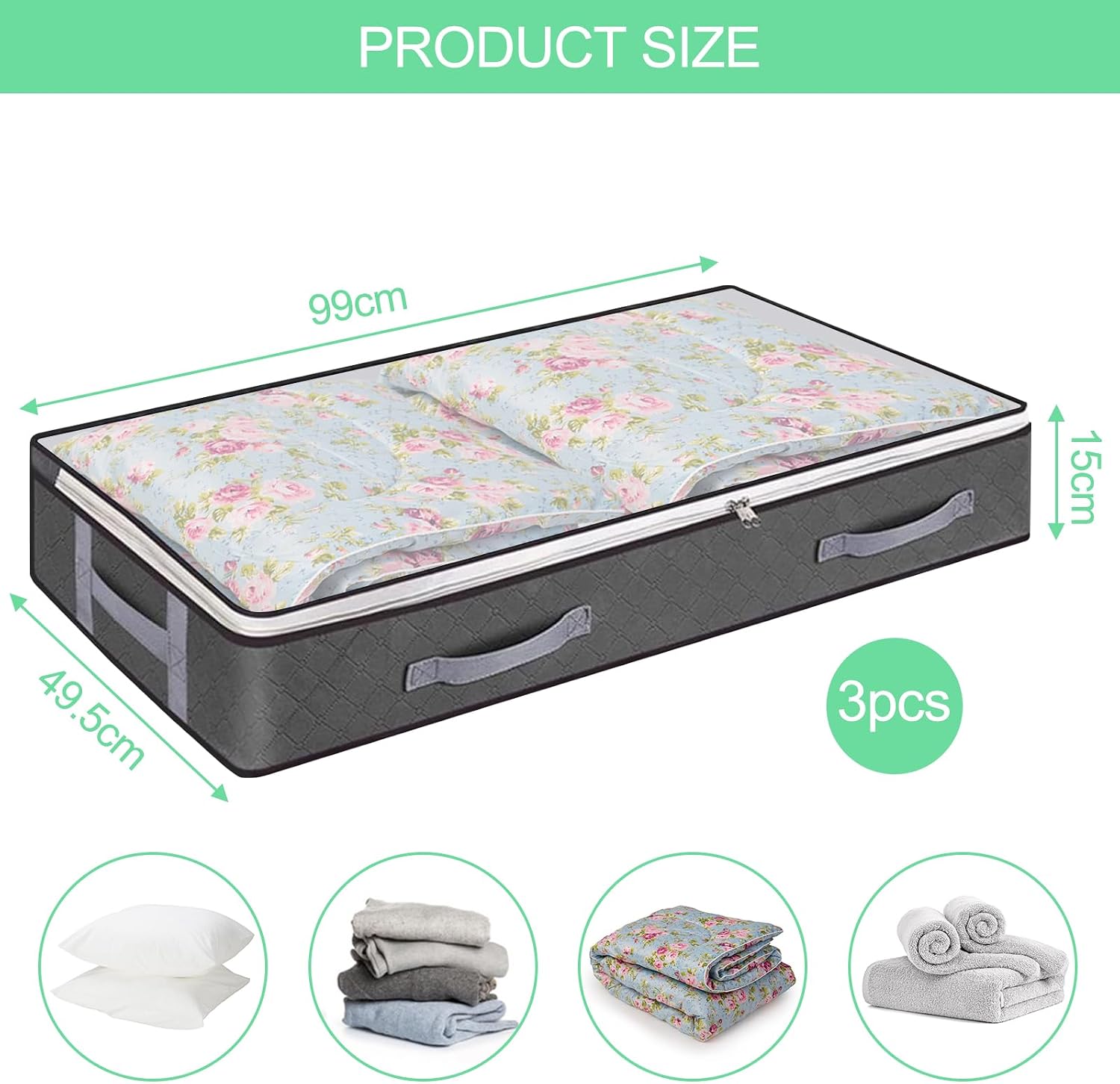 Set Mit 3 Faltbaren Aufbewahrungstaschen Für Unter Das Bett, Großes Fassungsvermögen Für Kleidung, Decken, Bettwäsche Und Kleiderschrankorganisation