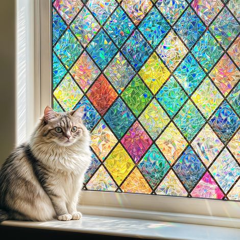 Fensterfolie Mit Anti-blickschutz Und Regenbogeneffekt, 60 X 200 Cm, Elektrostatische Fensterfolie Mit Rautenmuster, Uv-schutz, Selbstklebefrei