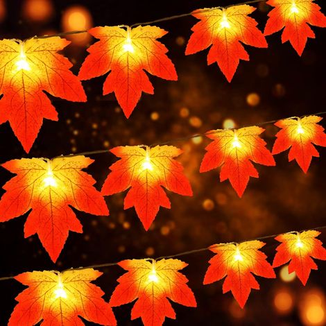 Lichterkette, 3 M 20 Led Ahornblatt-lichterkette Mit Batterien, Ip65 Wasserdichte Lichterkette Für Thanksgiving Und Weihnachten, Warmweiß