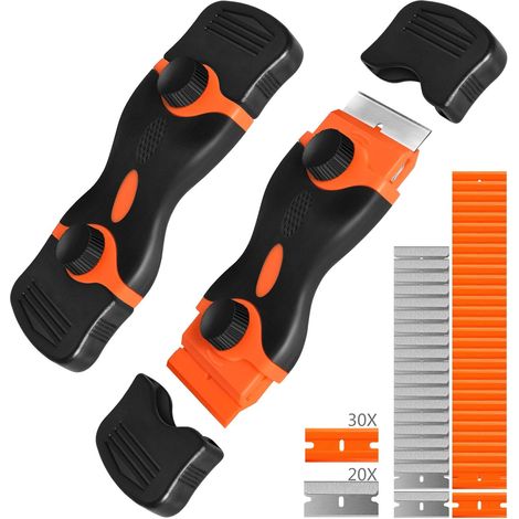 Glas-keramik-schaber, 2-teilig Mit 50 Ersatzklingen, Kochfeldschaber Für Glas-keramik-platten Mit Soft-touch-griff Für Küche Und Haushalt