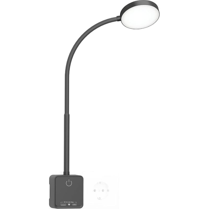 Led-wandleuchte Für Den Innenbereich, Schwarze Leseleuchte, Touch-led-leselampe Mit Stecker, Usb-ladeanschluss, Verschiedene Farbmodi, Verstellbare Beleuchtung